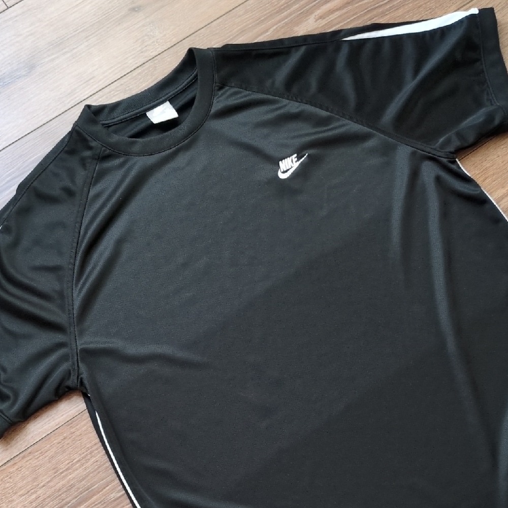 Vintage Y2K Nike Men's Black White Mesh Shirt - Gray Tag - Embroidered Logo - XL